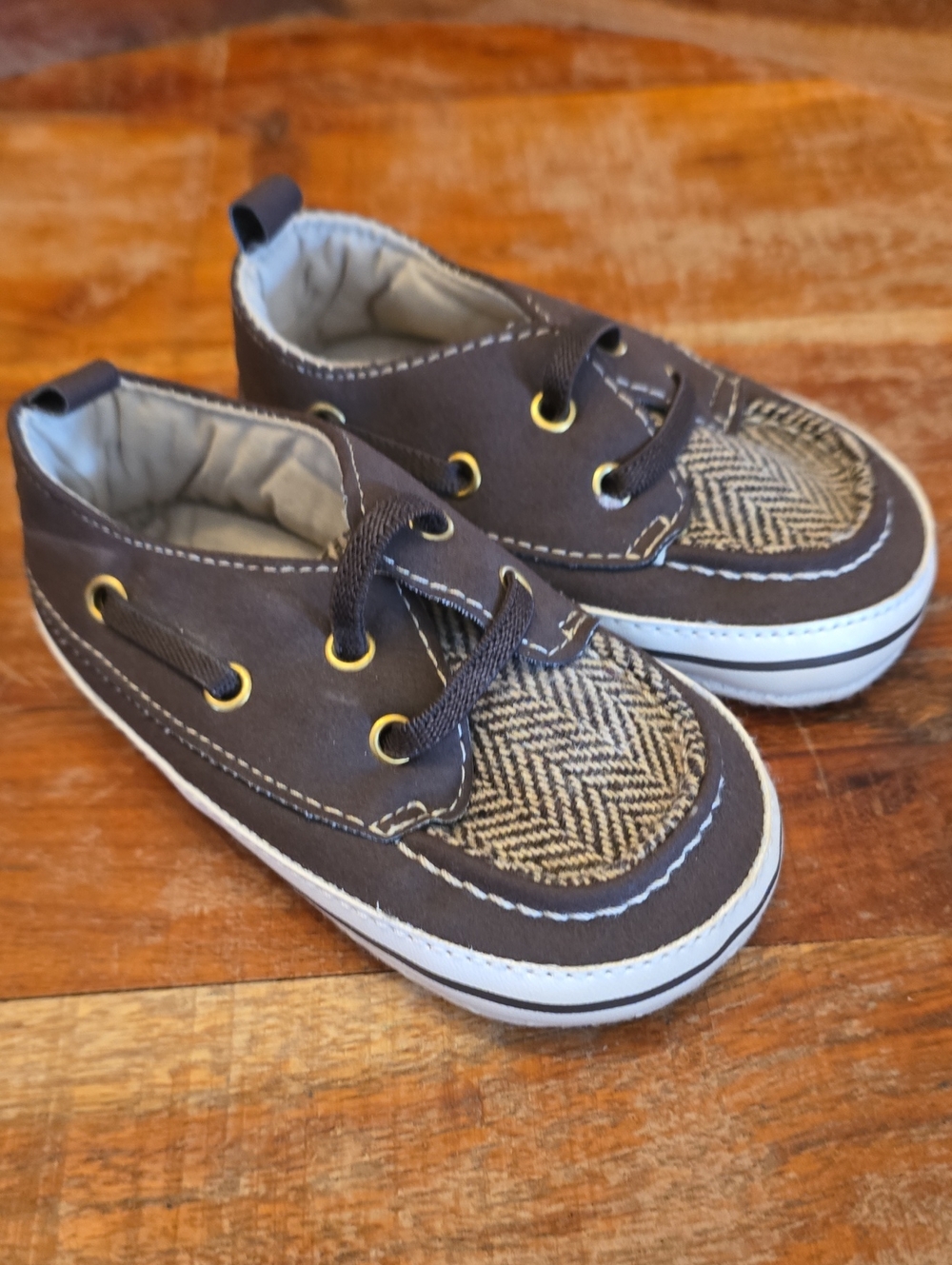 9-12 Month Carter's Brown Herringbone Accent Toddler Sneakers